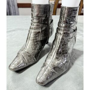 Anne Klein 2‎ Boots Womens Size 10 Silver Croc Ankle Booties Iflex AKGRAPPA